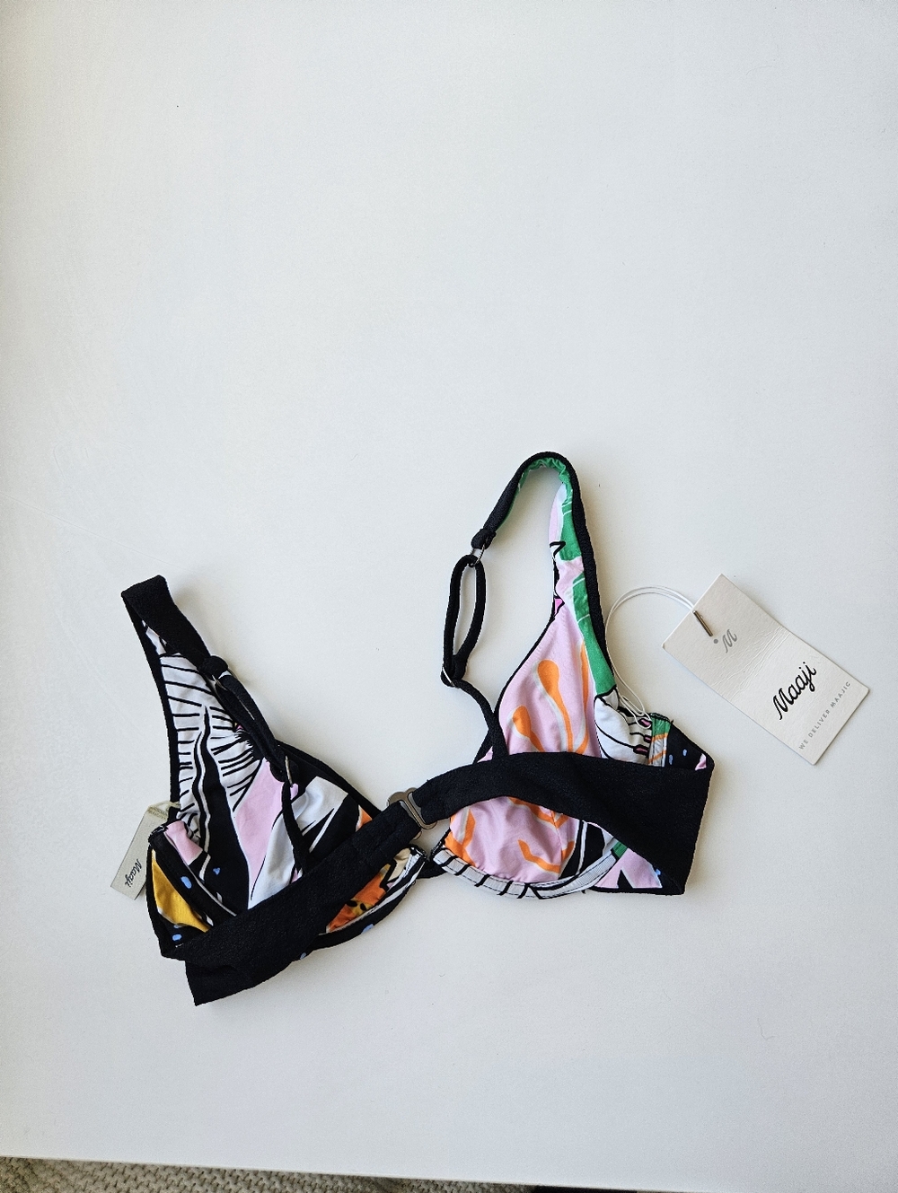 Nwt Majji Reversable Black Ribbed & Tropic Underwire Bra Bikini Top - Picture 5 of 16